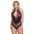Cottelli Plus Size - Blomstermønster Bodystocking (sort-lilla) - 3XL