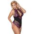 Cottelli Plus Size - Blomstermønster Bodystocking (sort-lilla) - 3XL