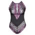 Cottelli Plus Size - Blomstermønster Bodystocking (sort-lilla) - 3XL