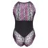 Cottelli Plus Size - Blomstermønster Bodystocking (sort-lilla) - 3XL