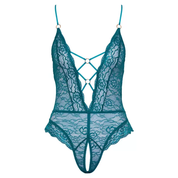 Cottelli - blondebody med snøring og åbent skridt (grøn)