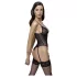Cottelli - bodystocking med hofteholder - blondedetaljer - sort - M