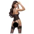Cottelli - bodystocking med hofteholder - blondedetaljer - sort - L