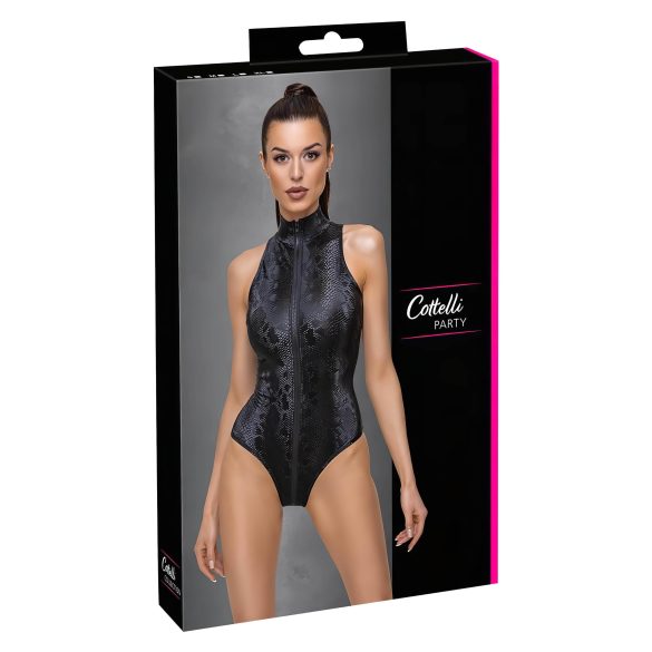 Cottelli Party - Sort kropsnær snake-mønstret bodystocking