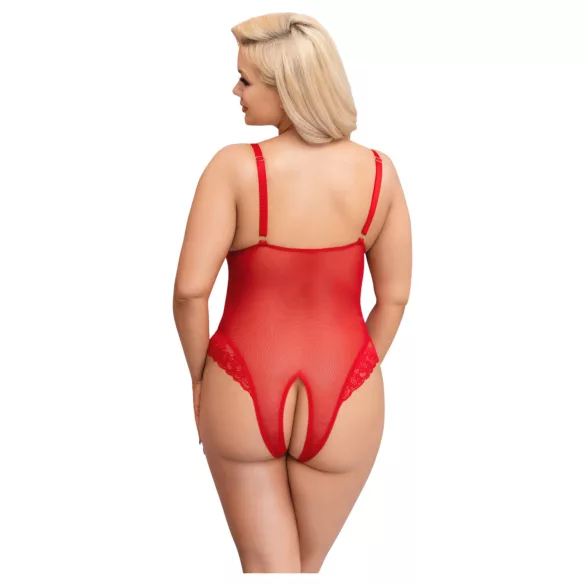 Cottelli Curves - bodystocking i gennemsigtig blonde - rød
