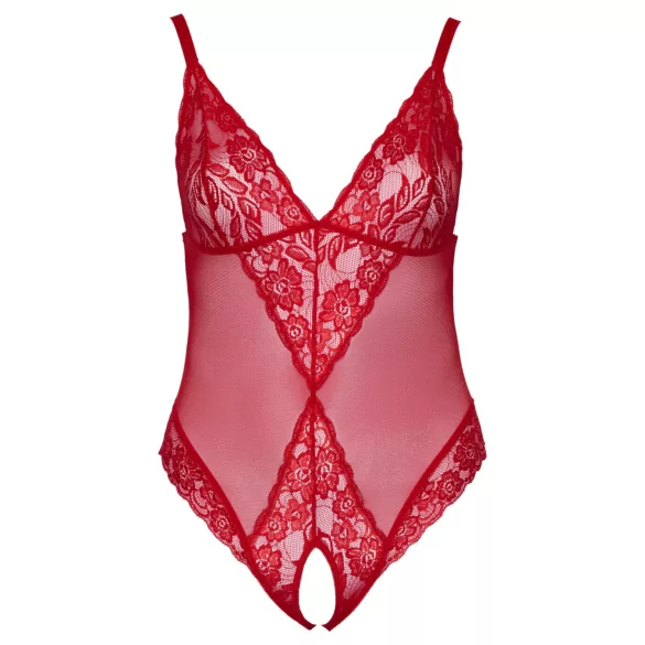 Cottelli Curves - bodystocking i gennemsigtig blonde - rød