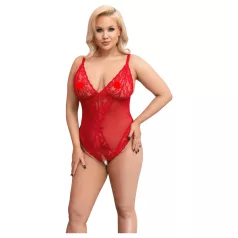   Cottelli Curves - bodystocking i gennemsigtig blonde - rød - 2XL