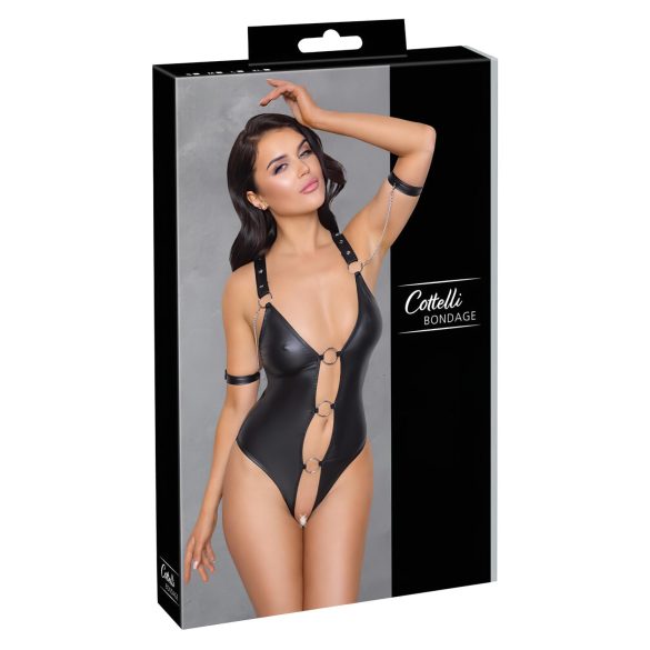 Cottelli Bondage - åben body med ringe - skinnende sort - L