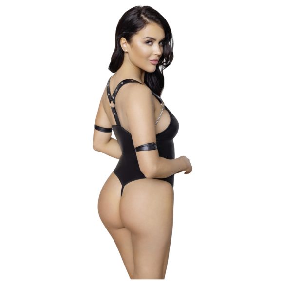 Cottelli Bondage - åben body med ringe - skinnende sort - L
