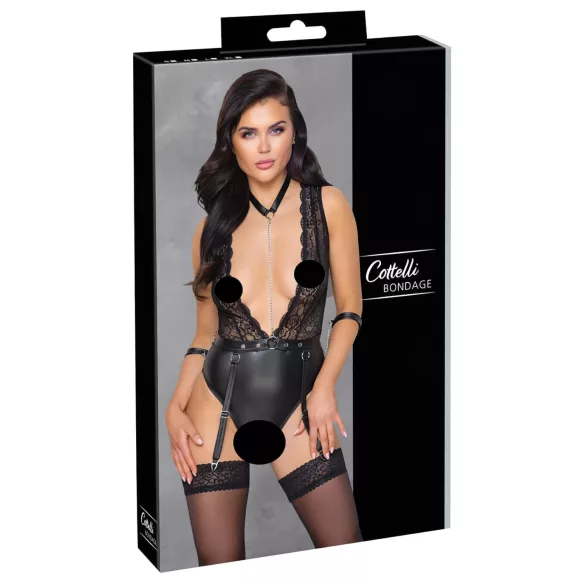 Cottelli Bondage - body med halsbånd - blonde - sort - L