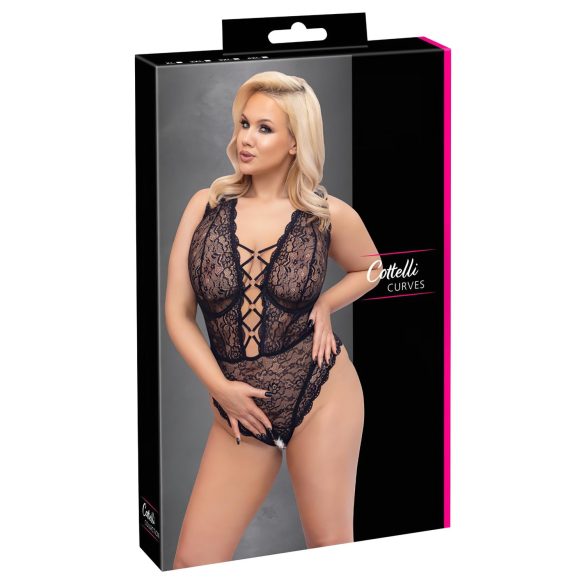 Cottelli Curves Plus Size - gennemsigtig mønstret body (sort)