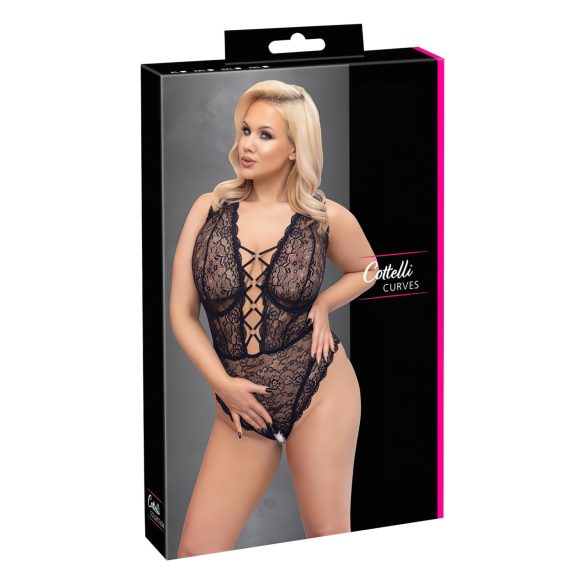 Cottelli Curves Plus Size - gennemsigtig mønstret body (sort)