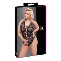   Cottelli Curves Plus Size - gennemsigtig mønstret bodystocking - sort - 90D/XL