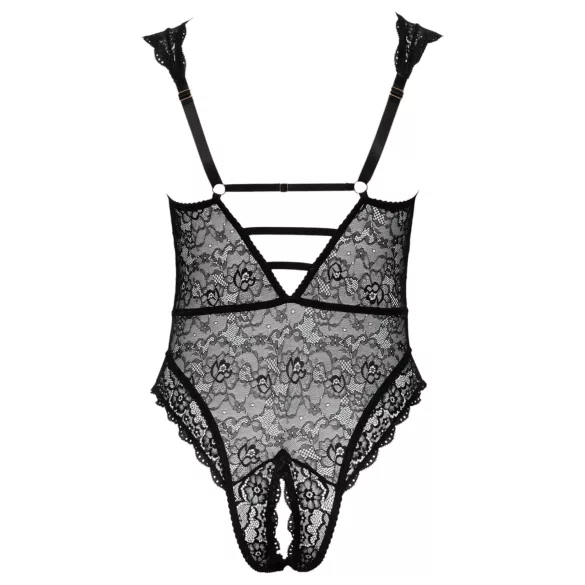 Cottelli Curves Plus Size - gennemsigtig mønstret bodystocking - sort - 90D/XL