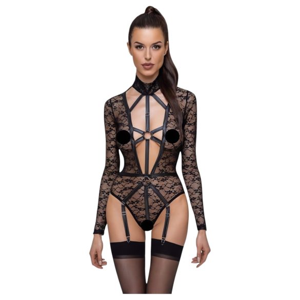 Cottelli - gennemsigtig stroppet bodystocking (sort) - M