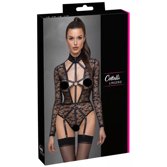 Cottelli - gennemsigtig body med stropper - sort - M