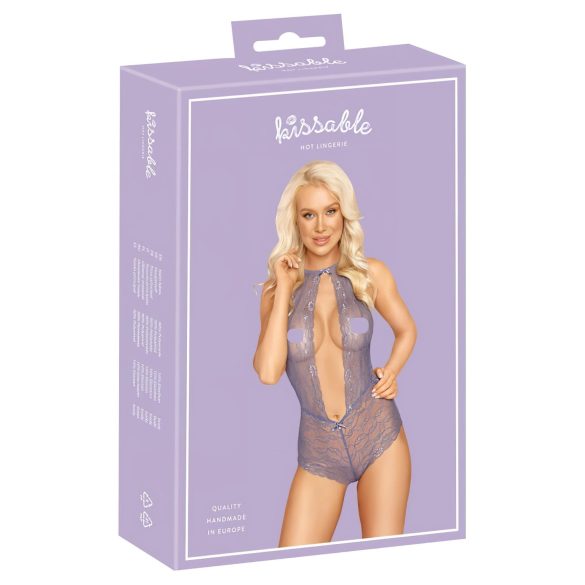 Kysseværdig blondebody med halterneck (lilla)