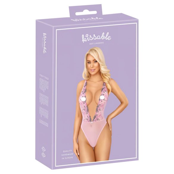 Kyssebar - body med rosé broderi (pink)