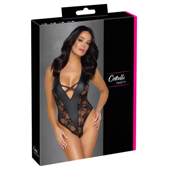 Cottelli Party - bodystocking med blomstermønster - sort