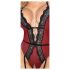 Abierta Fina - Åben bodystocking med strømpeholder (sort-rød) - XL