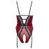 Abierta Fina - Åben bodystocking med strømpeholder (sort-rød) - XL