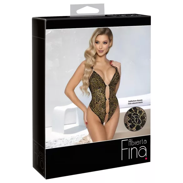 Abierta Fina - Åben, blondet bodystocking med strass (sort)
