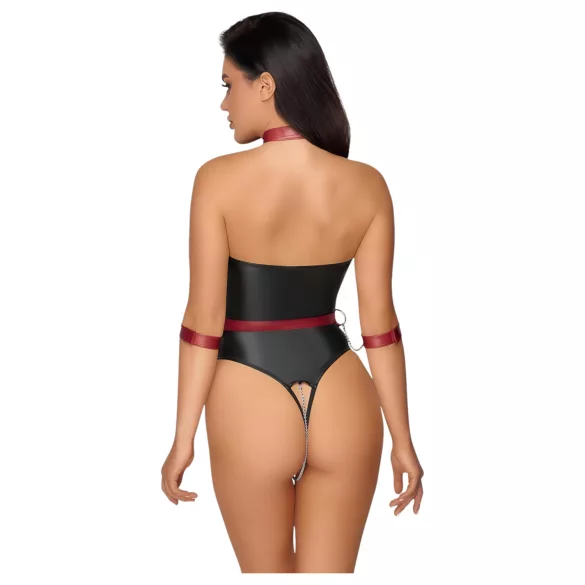 Cottelli Bondage - body med håndjern - skinnende - sort