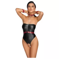   Cottelli Bondage - skinnende bodystocking + arm- og halsfiksering (sort) - M