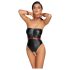 Cottelli Bondage - skinnende bodysuit og håndjern (sort) - M