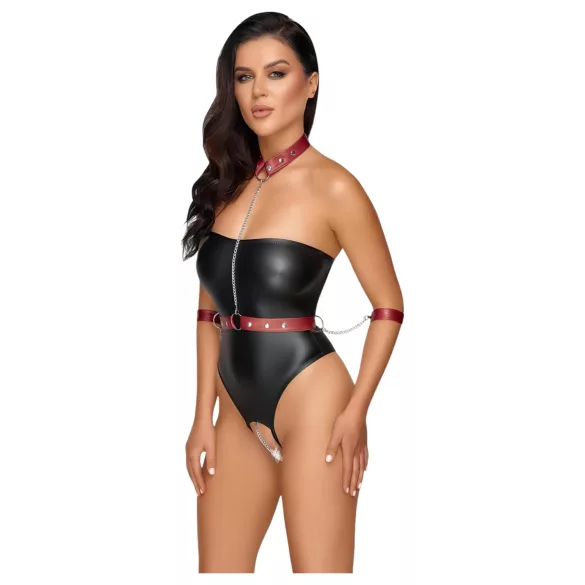 Cottelli Bondage - body med håndjern - skinnende - sort - L