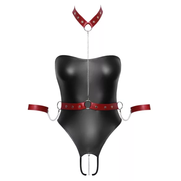 Cottelli Bondage - body med håndjern - skinnende - sort - L