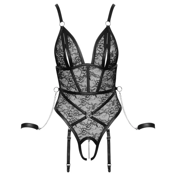 Cottelli Bondage - åben body med håndjern - sort - M