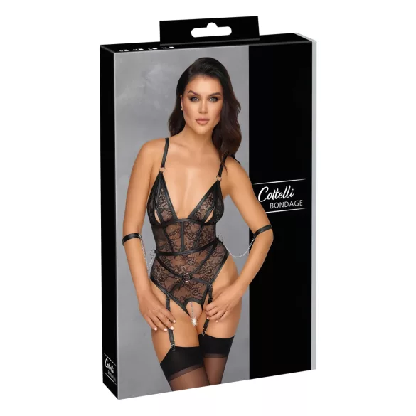 Cottelli Bondage - åben body med håndjern - sort - L
