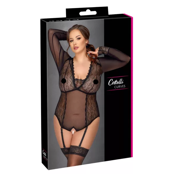 Cottelli Kurver - gennemsigtigt bodystocking (sort)
