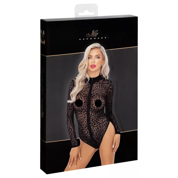 Noir - leopardmønstret langærmet body (sort) - M