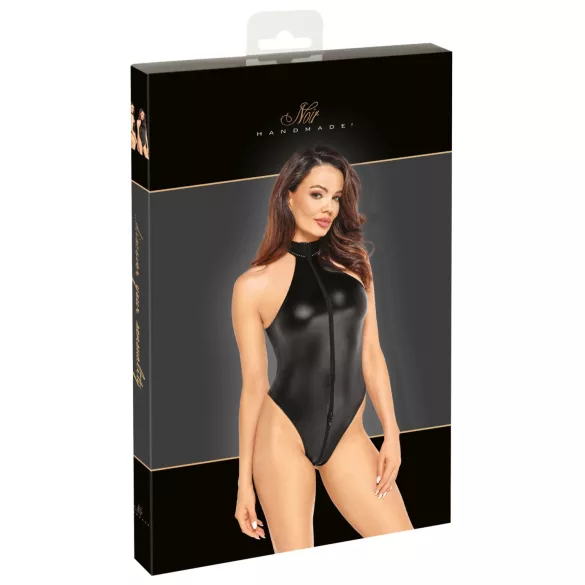 Noir - skinnende halterneck bodysuit (sort)