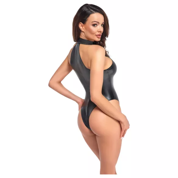 Noir - skinnende halterneck bodysuit (sort) - L
