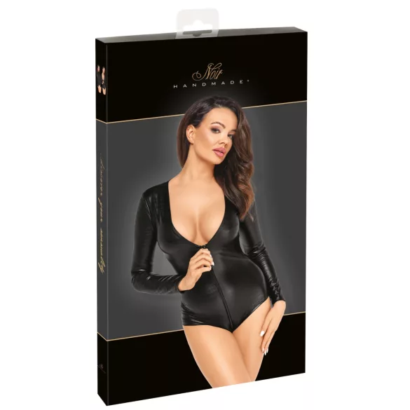 Noir - bodystocking med lange ærmer - blank - sort
