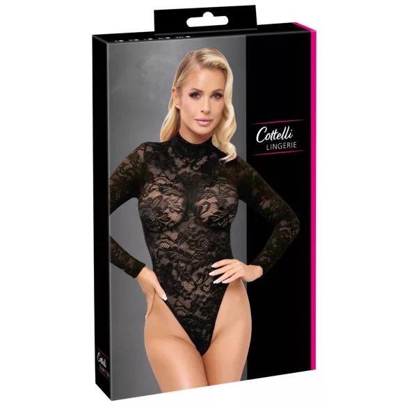 Cottelli - langærmet blondebody (sort) - S - M