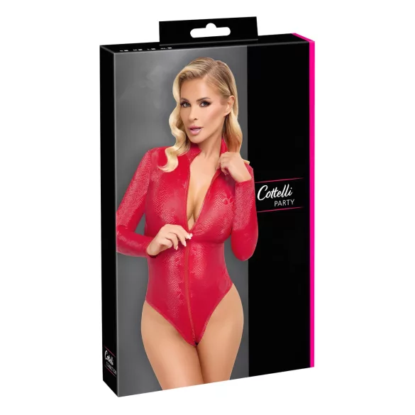 Cottelli - bodystocking - slangeskindsmønster - rød