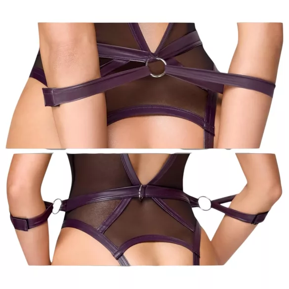 Cottelli Bondage - åben body og håndledsmanchetter (sort)