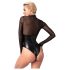 Noir - skinnende bodysuit med gennemsigtige paneler (sort) - L