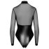 Noir - skinnende bodysuit med gennemsigtige paneler (sort) - L