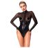 Noir - skinnende bodysuit med gennemsigtige paneler (sort) - XL