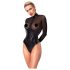 Noir - skinnende bodysuit med gennemsigtige paneler (sort) - XL