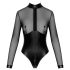 Noir - skinnende bodysuit med gennemsigtige paneler (sort) - XL