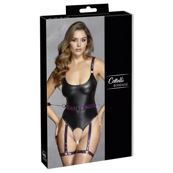 Cottelli - åbent bondagebody med håndjern - sort - L