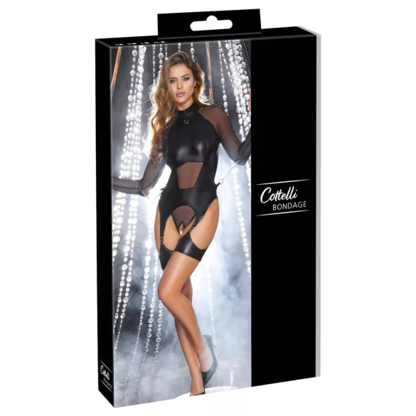 Cottelli Bondage - gennemsigtig top med håndjern - sort