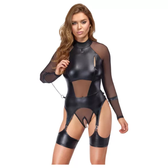 Cottelli Bondage - gennemsigtig top med håndjern - sort