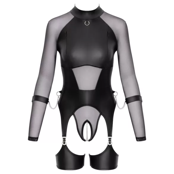 Cottelli Bondage - gennemsigtig top med håndjern - sort - L